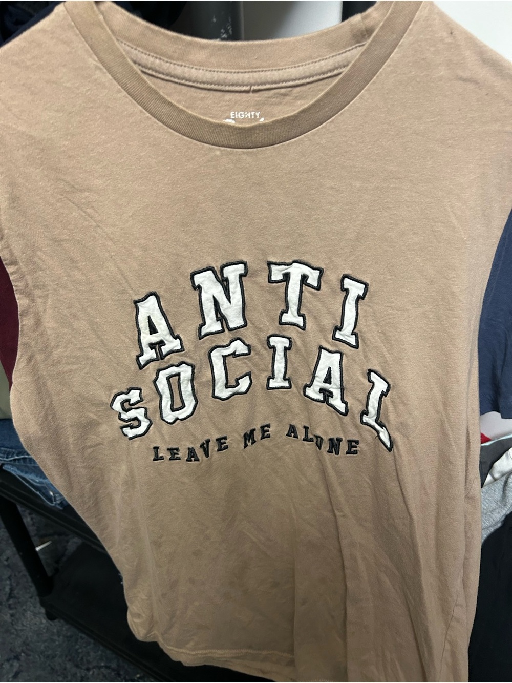 Anti Social "Leave Me Alone" Beige Graphic Tee